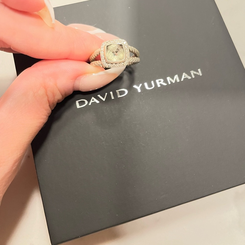 Authentic David Yurman Petite Albion Ring w/ Pave Diamonds and Prasiolite sz 6.5